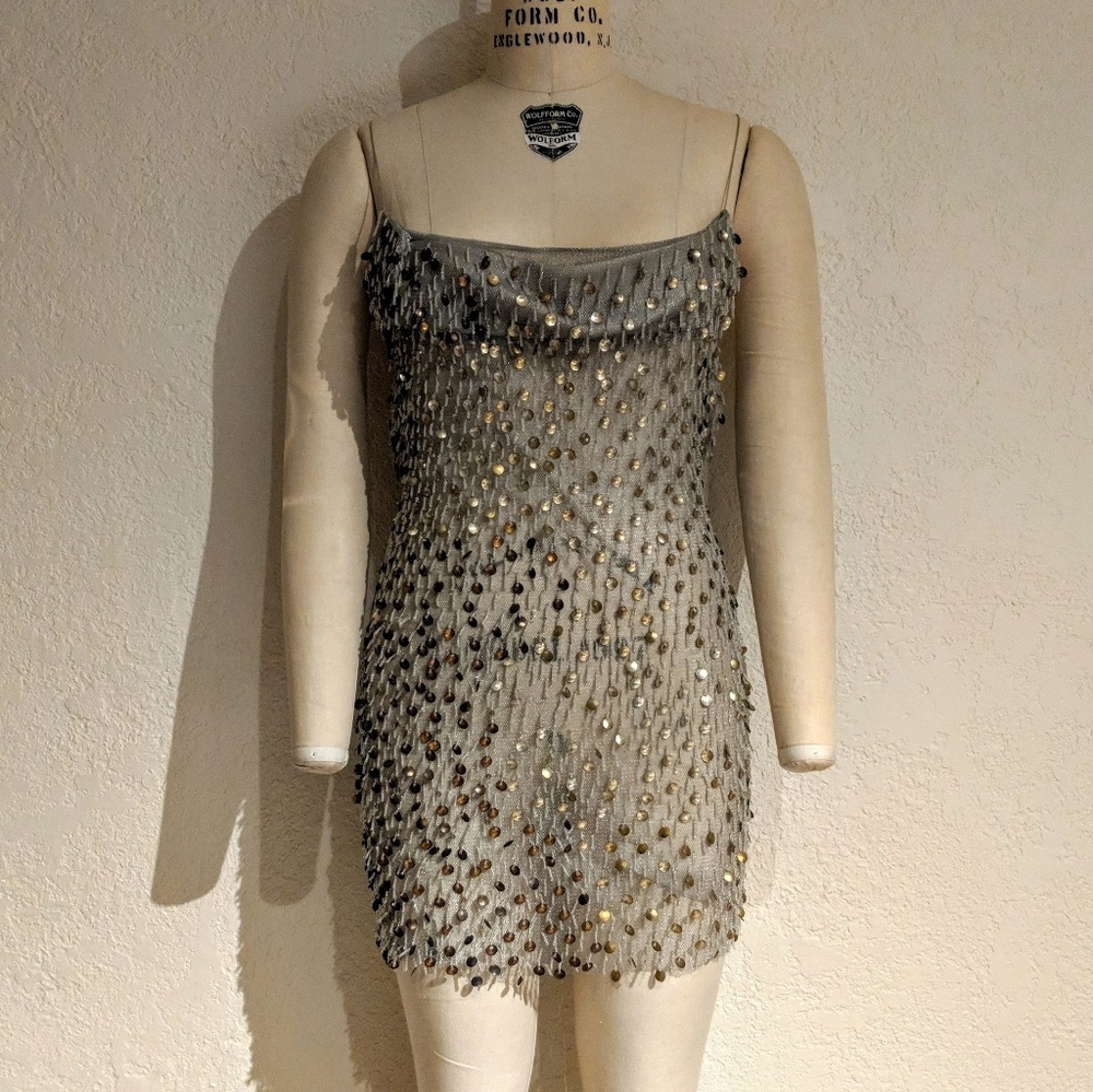 Vintage Hand Beaded Sheer Mini Party Dress